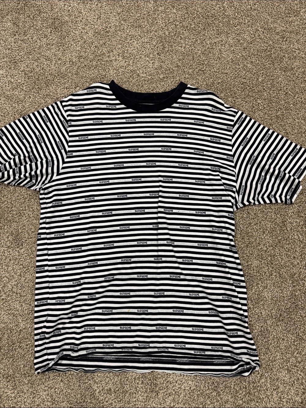 Supreme Black & White Horizontal Stripe Logo Tee